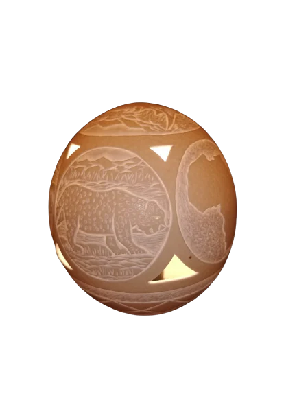 Hand Crafted Decorative Ostrich Egg Shell on Lamp Stand | South African - Image 11