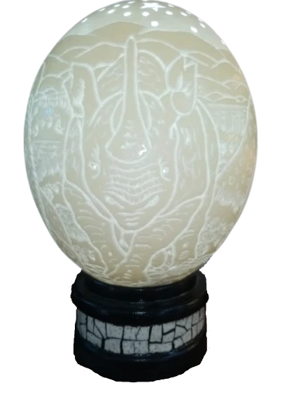 Hand Crafted Decorative Ostrich Egg Shell on Lamp Stand | South African - Image 2