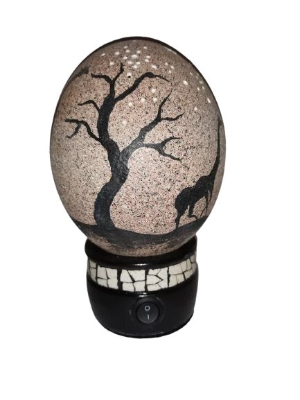 Hand Crafted Decorative Ostrich Egg Shell on Lamp Stand | South African - Image 3