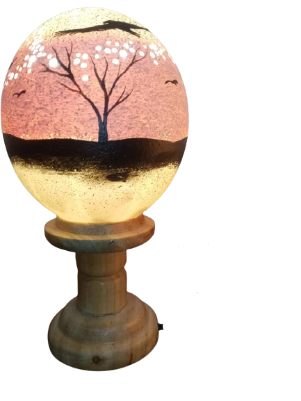 Hand Crafted Decorative Ostrich Egg Shell on Lamp Stand | South African - Image 4