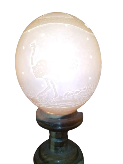 Hand Crafted Decorative Ostrich Egg Shell on Lamp Stand | South African - Image 5