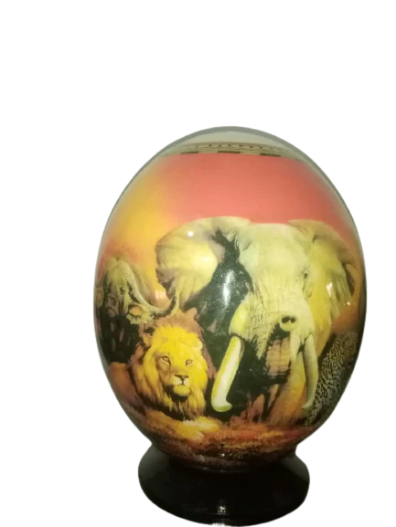 Hand Crafted Decorative Ostrich Egg Shell on Lamp Stand | South African - Image 8
