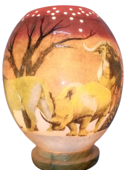 Hand Crafted Decorative Ostrich Egg Shell on Lamp Stand | South African - Image 9