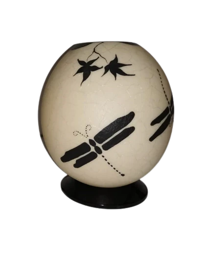Carved Ostrich Eggs Tealight Lamp with Stand | Hand Crafted | South African - Image 4