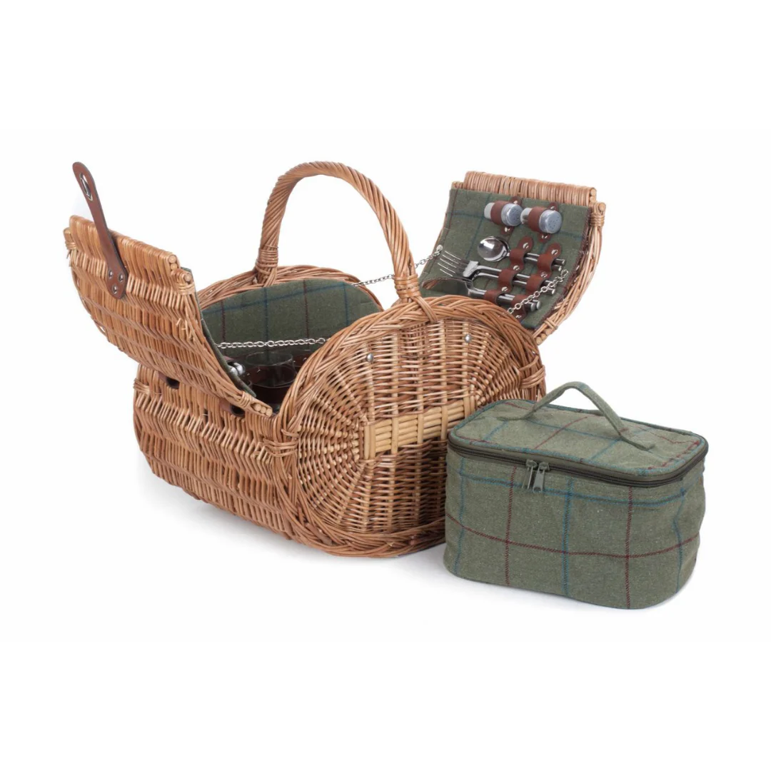 Oval 4 Person Green Tweed Hamper