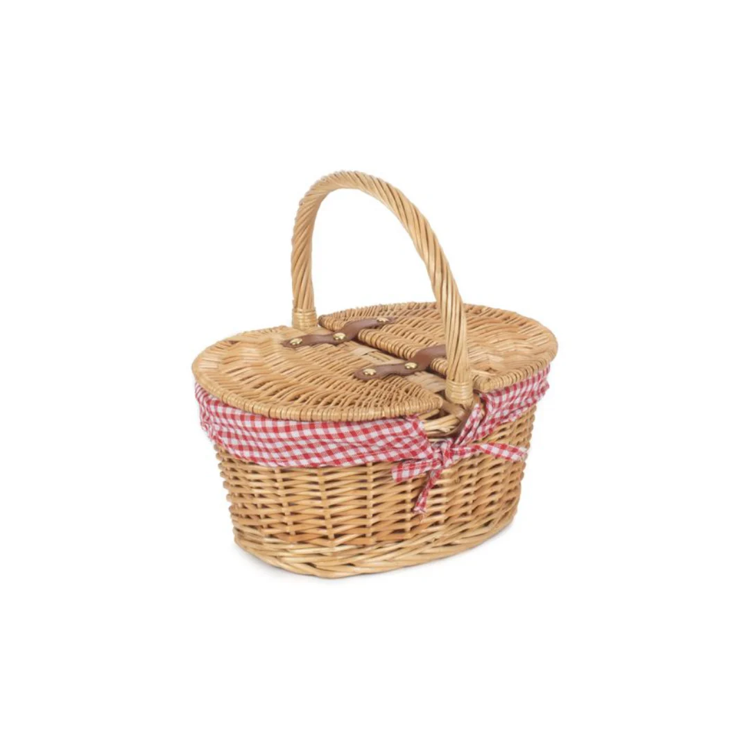 Child's Lined Oval Lidded Hamper With Red & White Checked Lining