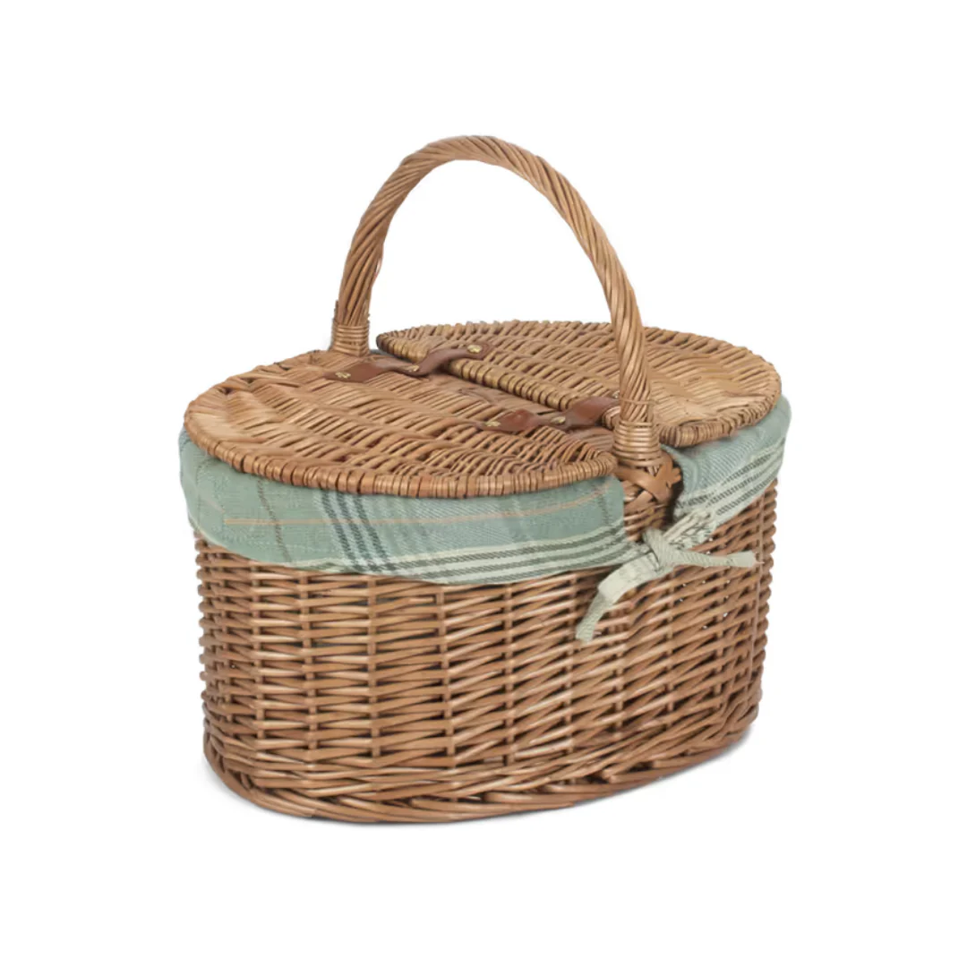 Light Steamed Oval Lidded Hamper With Cream Tartan Lining