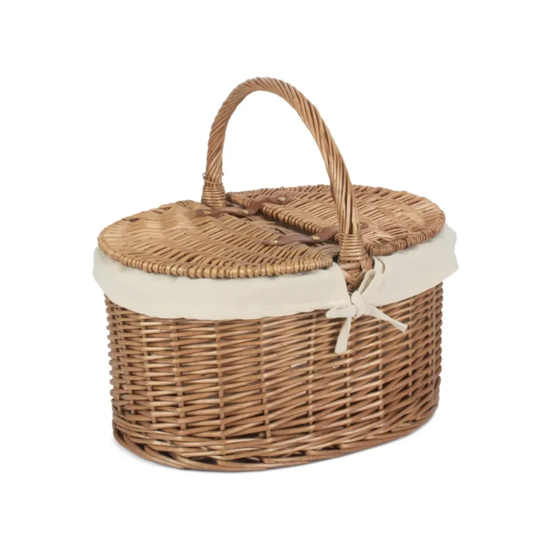 Light Steamed Oval Lidded Hamper With White Lining