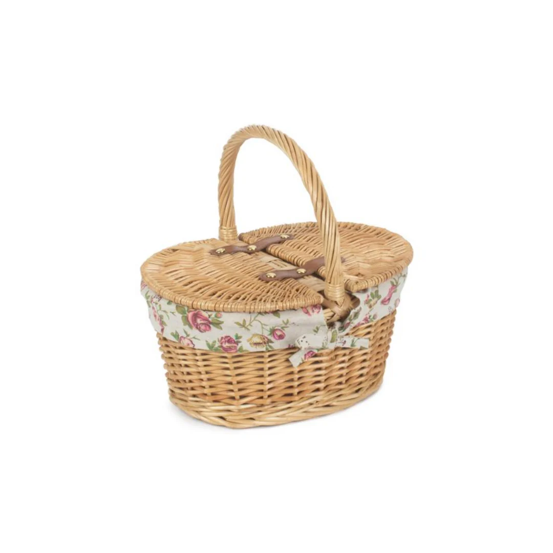 Child's Oval Lined Lidded Hamper With Garden Rose Lining