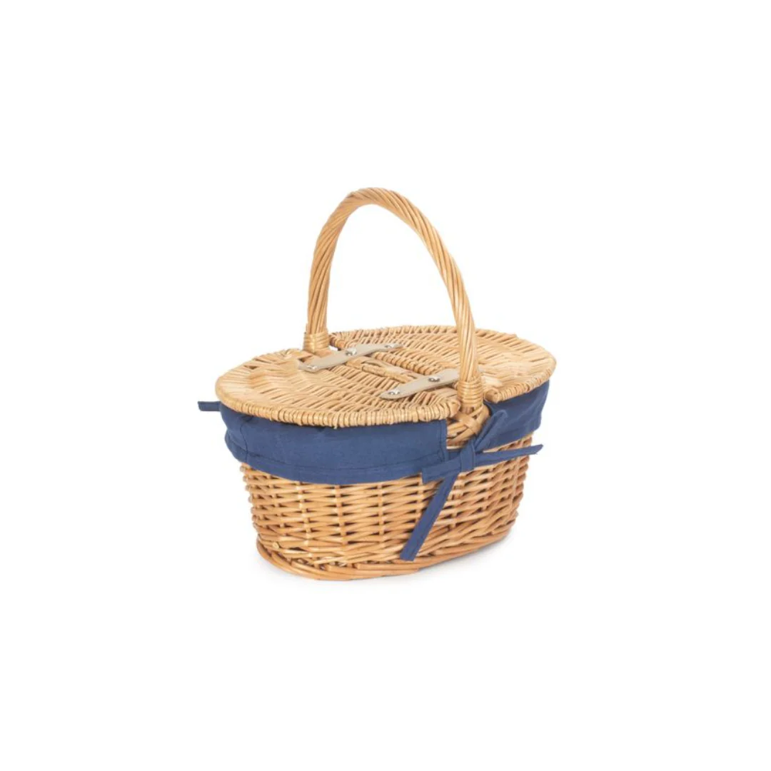 Child's Oval Lined Lidded Hamper With Navy Blue Lining