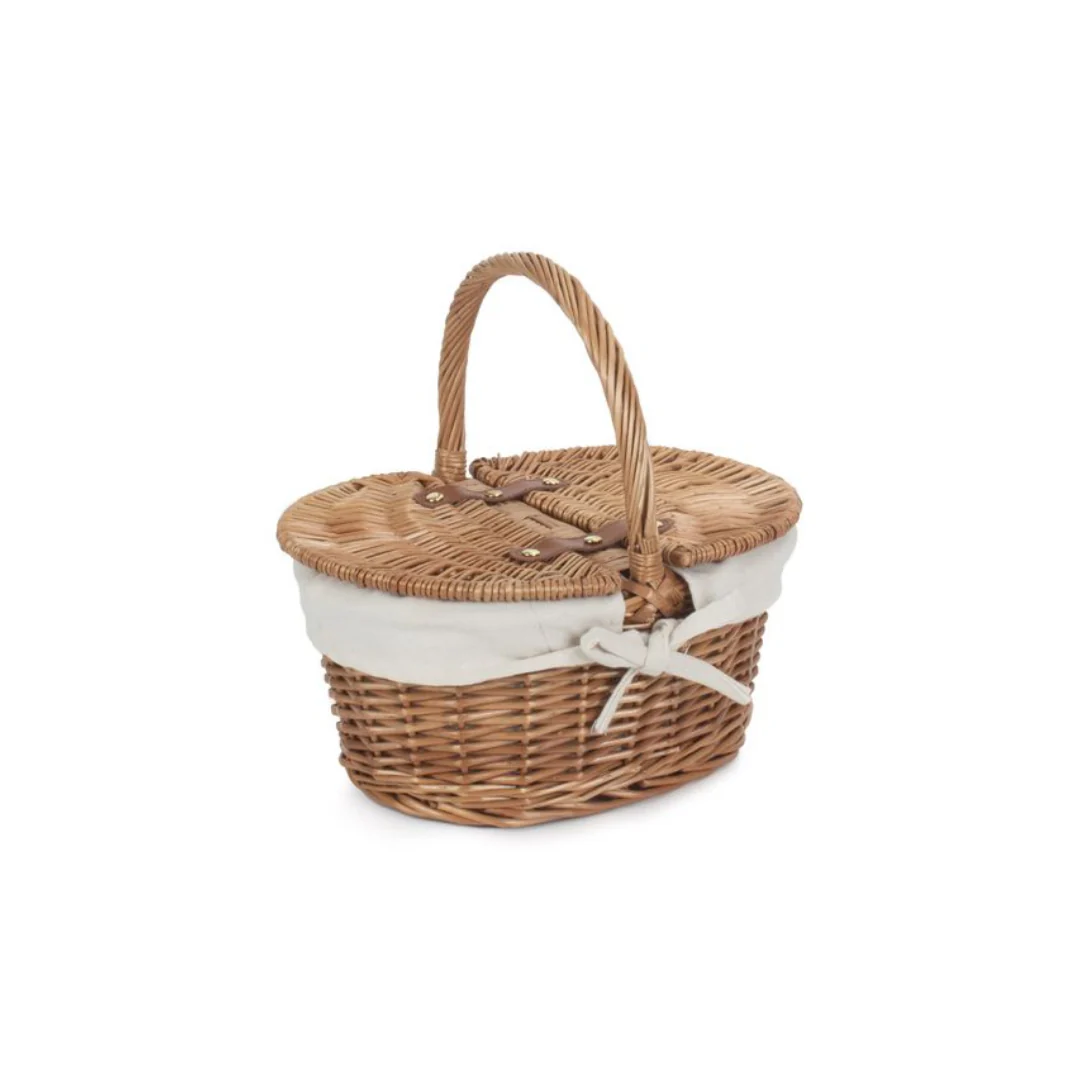 Childs Light Steamed Finish Oval Picnic Basket With White Lining