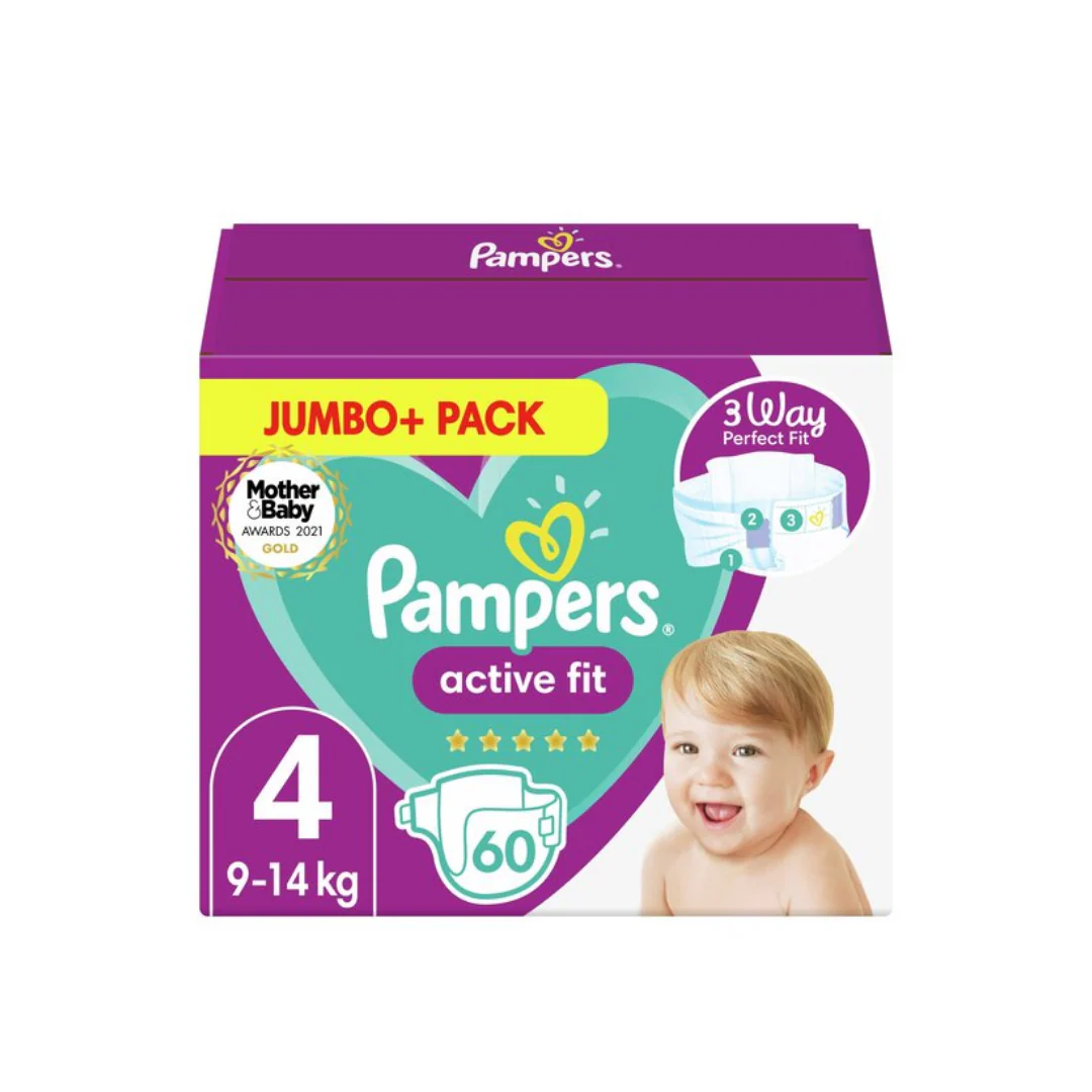Pampers Active Fit Size 4 60 Nappies Jumbo+ Pack