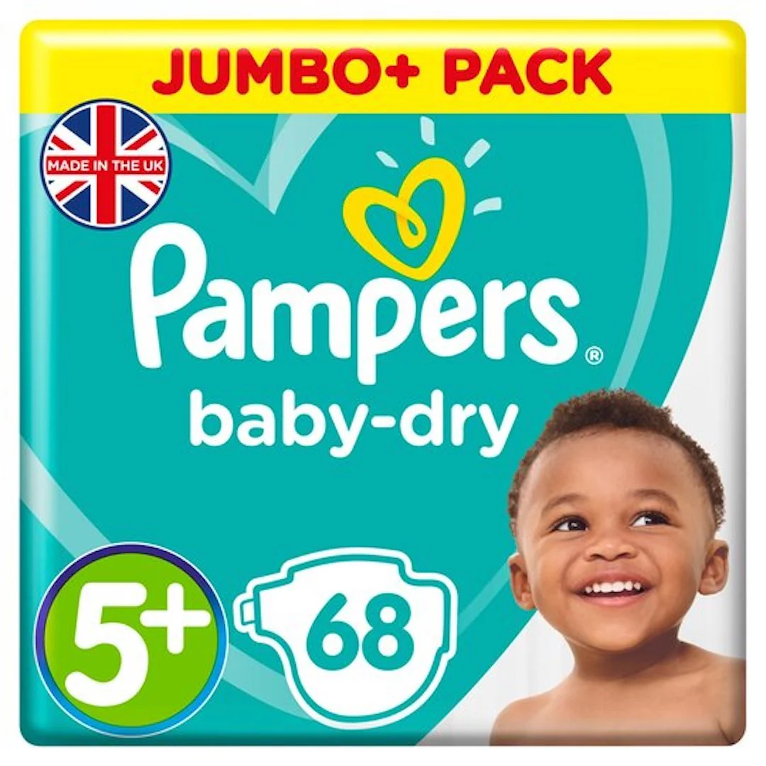Pampers Baby Dry Size 5+ Jumbo+ Pack 68 Nappies