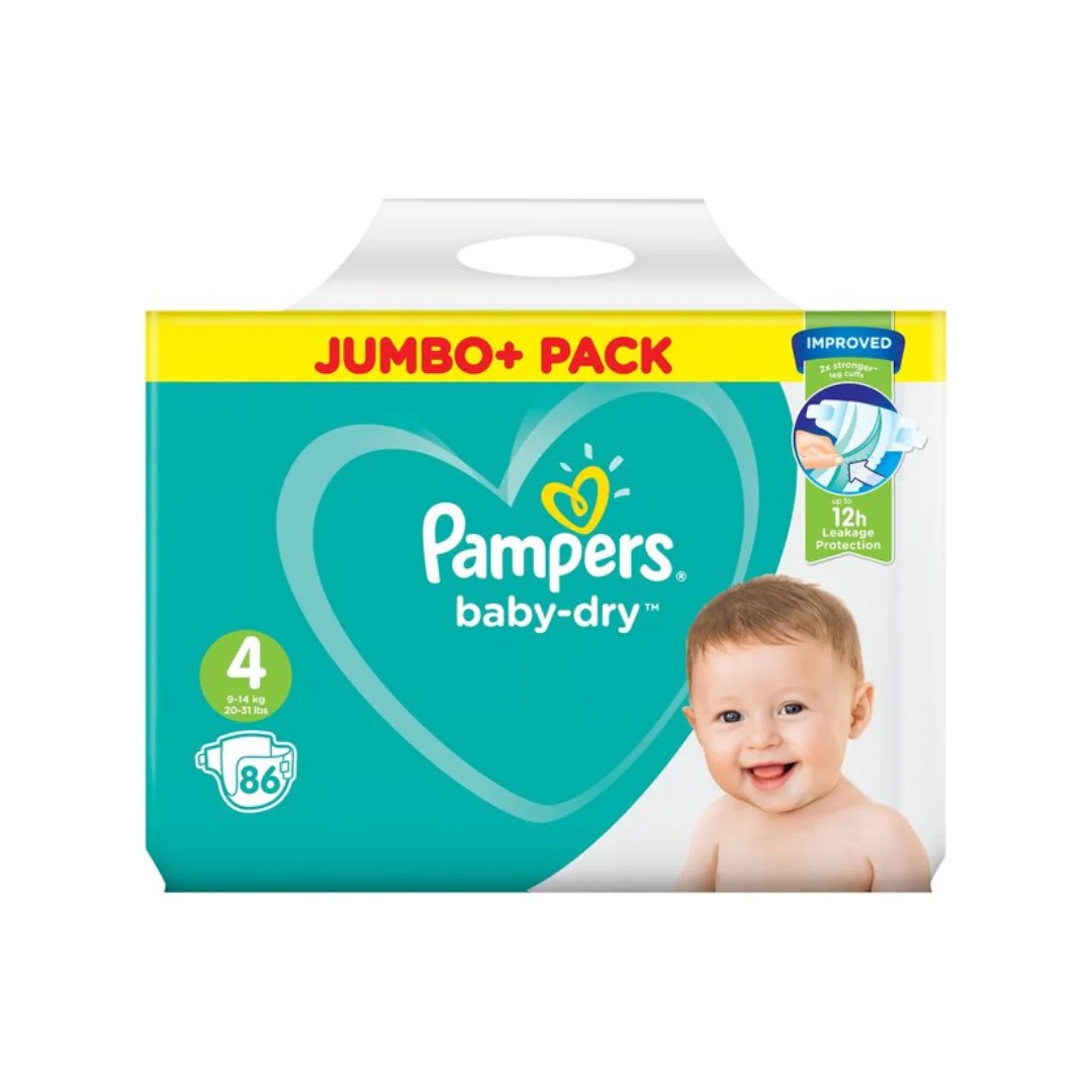 Pampers Baby Dry Size 4 Jumbo+ Pack 86 Nappies
