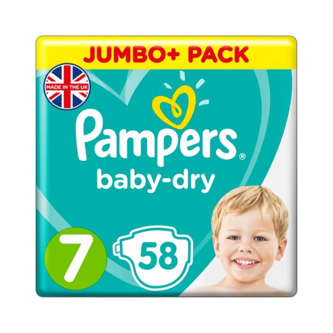 Pampers Baby Dry Size 7 Jumbo+ Pack 58 Nappies