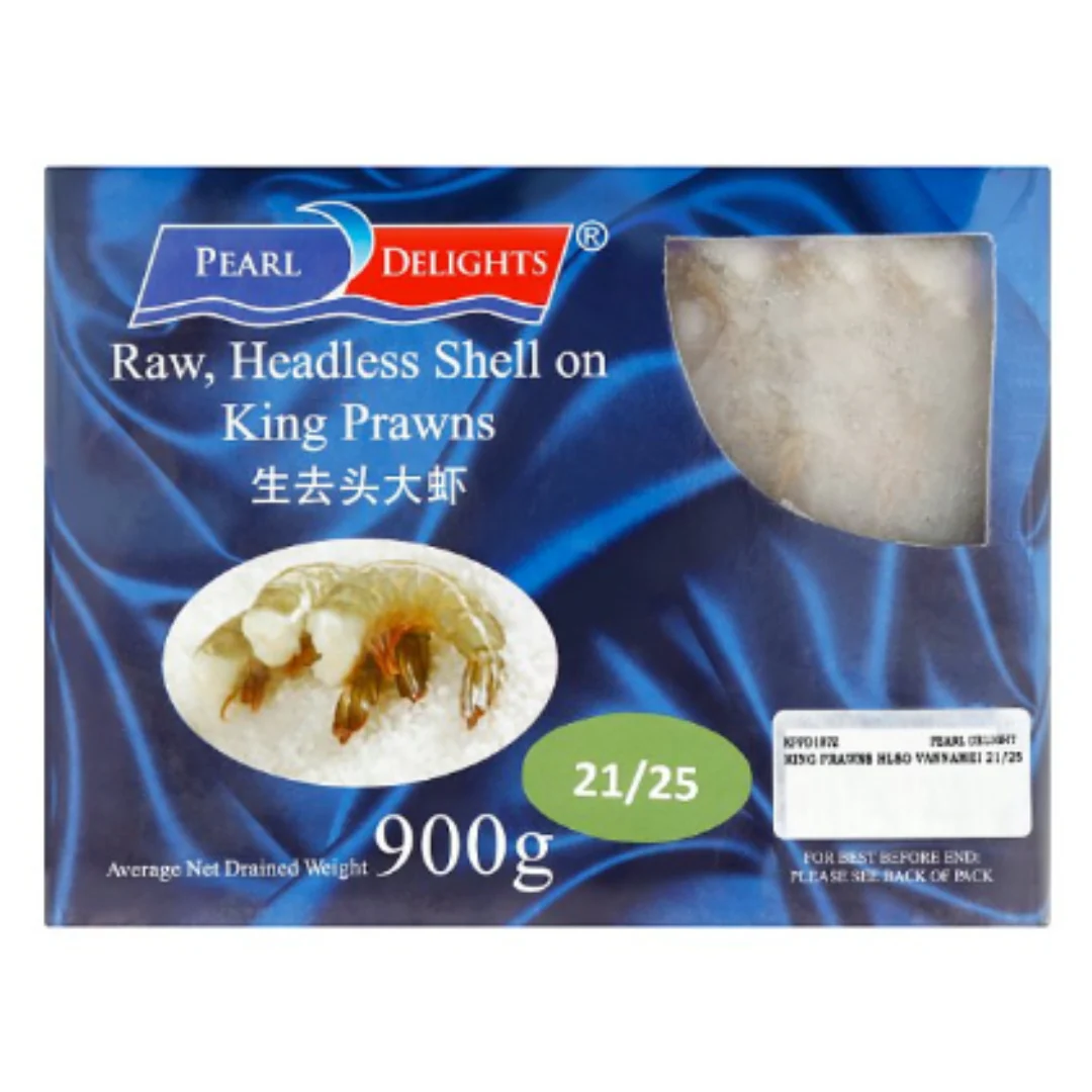Pearl Delights 21/25 Raw Headless Shell On King Prawns 900g x 1 Pack