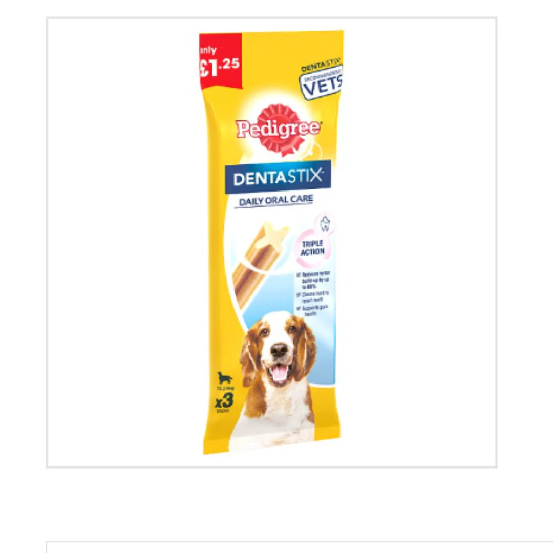 Pedigree Dentastix Daily Medium Dog Treats 3 x Dental Sticks 77g x Case of 18