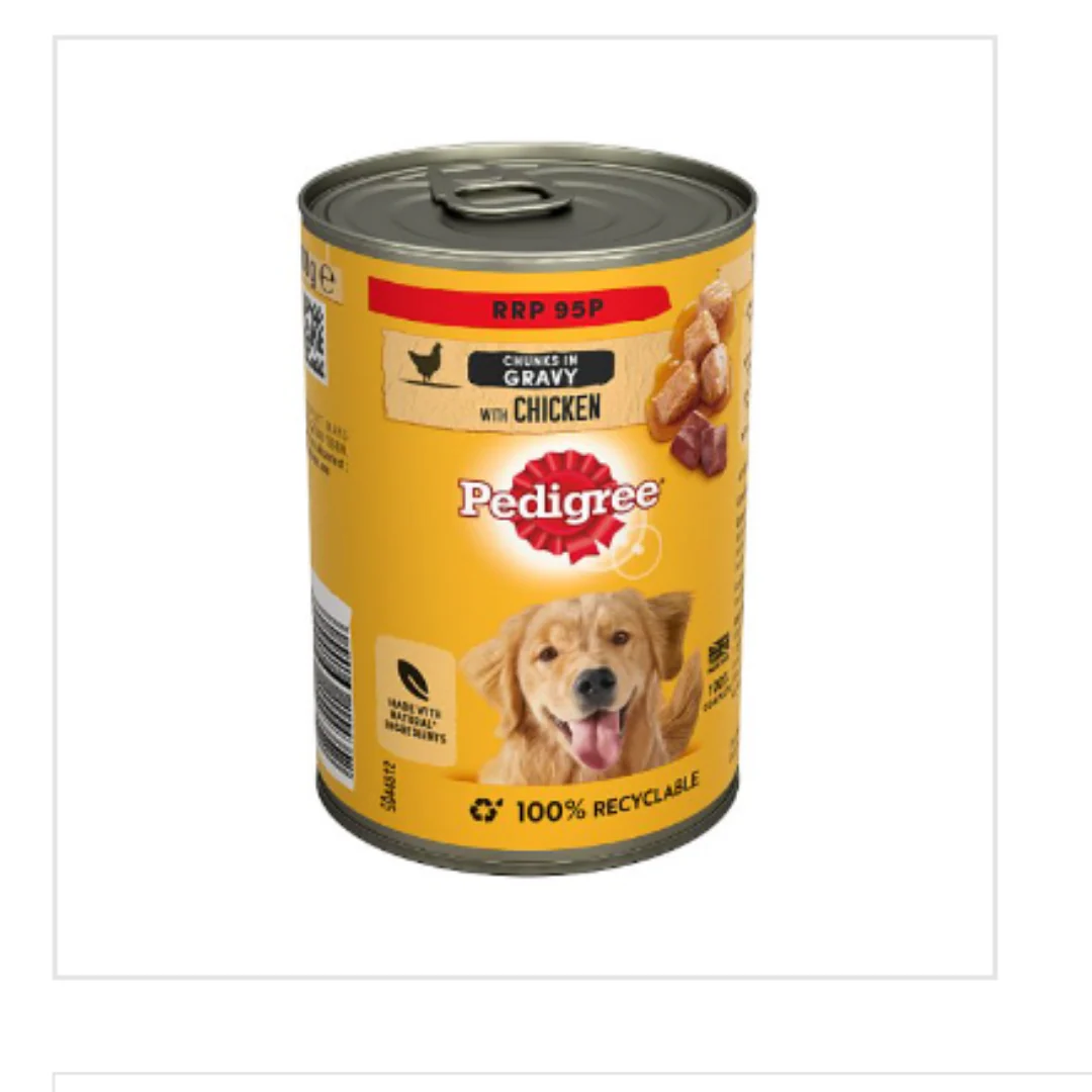 Pedigree Adult Wet Dog Food Tin Chicken in Gravy 400g x 12 Tins