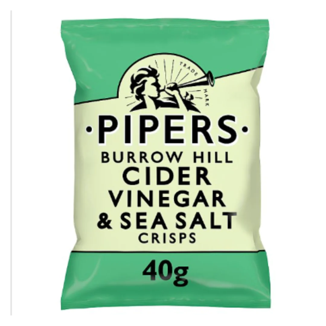 Pipers Burrow Hill Cider Vinegar & Sea Salt Crisps 40g x Case of 24