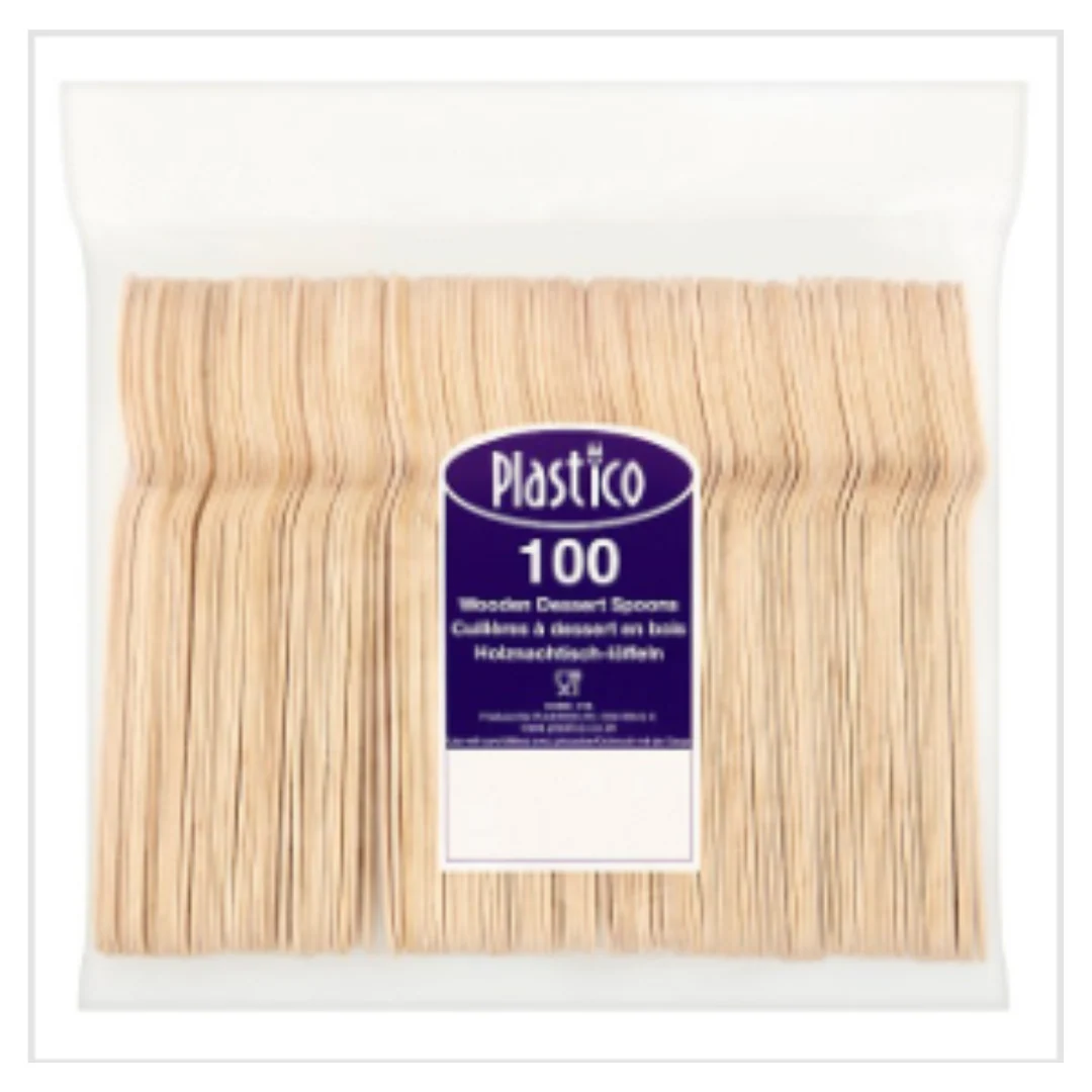 Plastico 100 Wooden Dessert Spoons x Case of 10