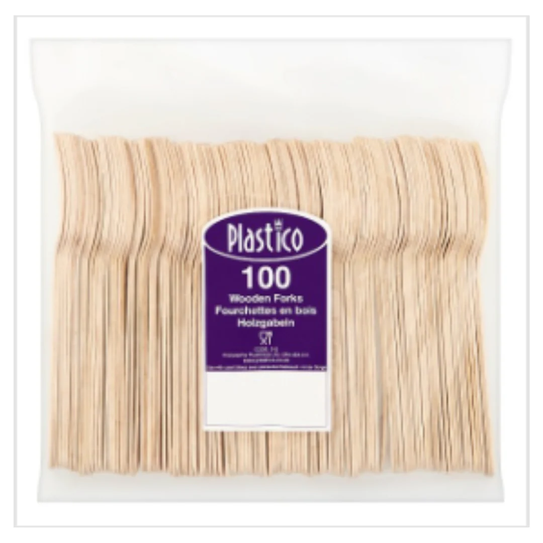 Plastico 100 Wooden Forks x Case of 10