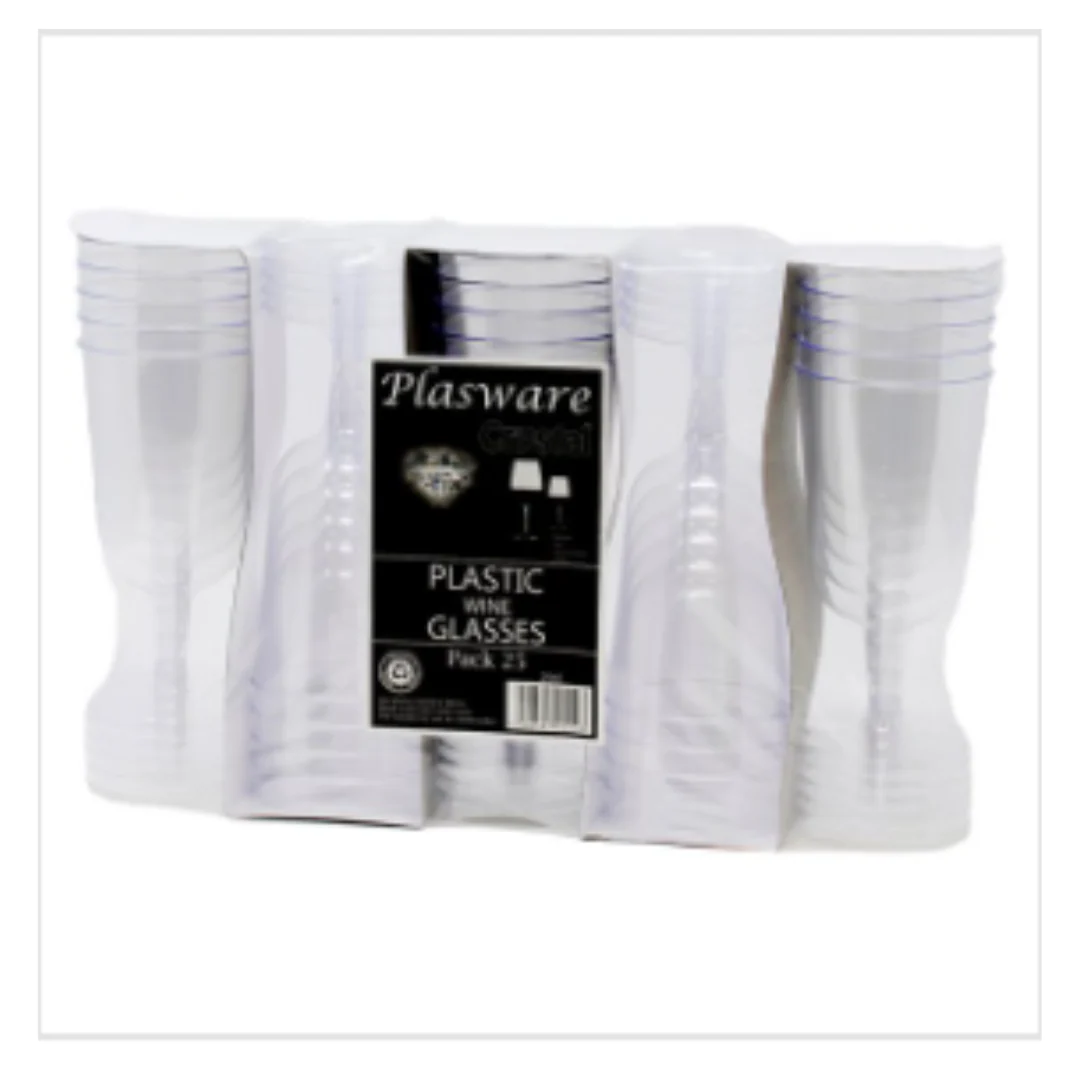 Plasware 25 Plastic Wine Glasses x Case of 1