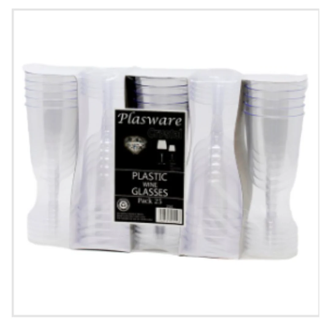 Plasware 25 Plastic Wine Glasses x Case of 8
