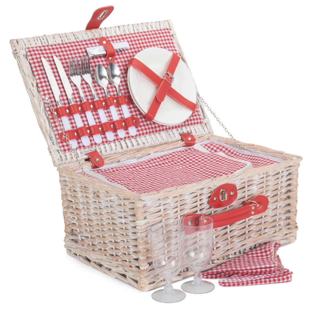 Red & White Gingham 2 Person Fitted Hamper