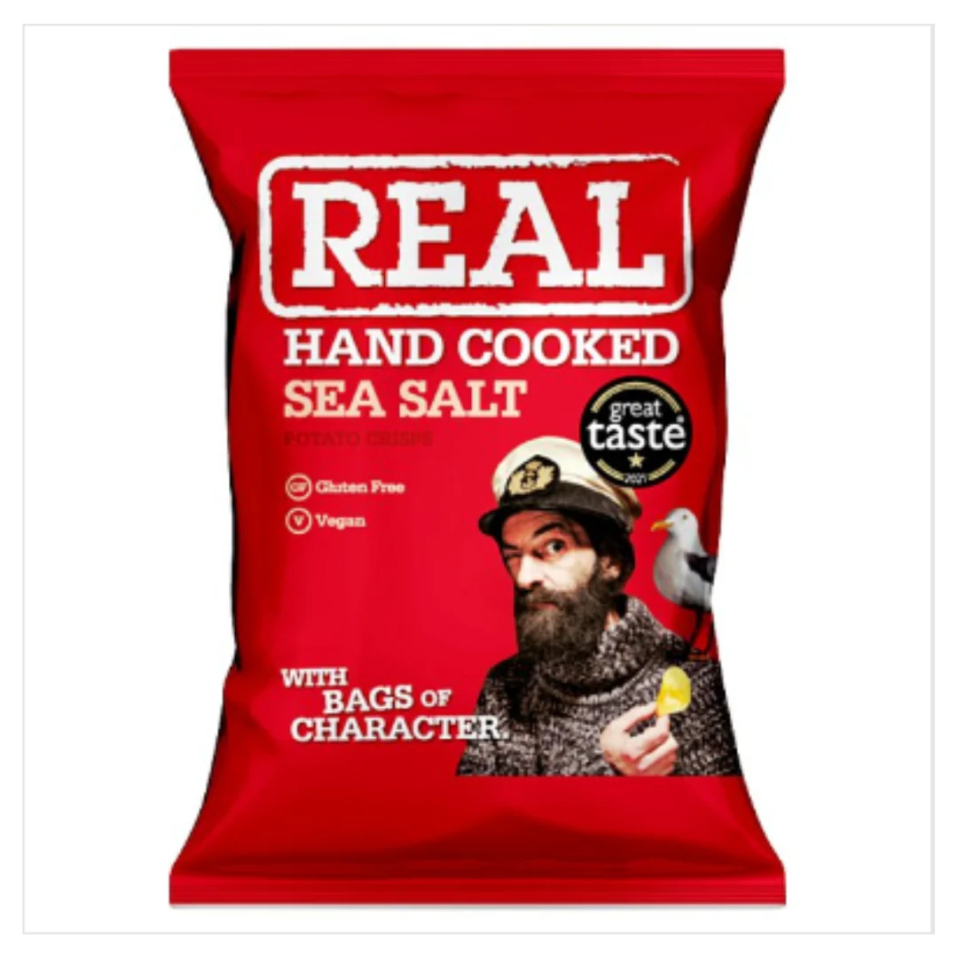REAL Hand Cooked Sea Salt Potato Crisps 45g x Case of 18