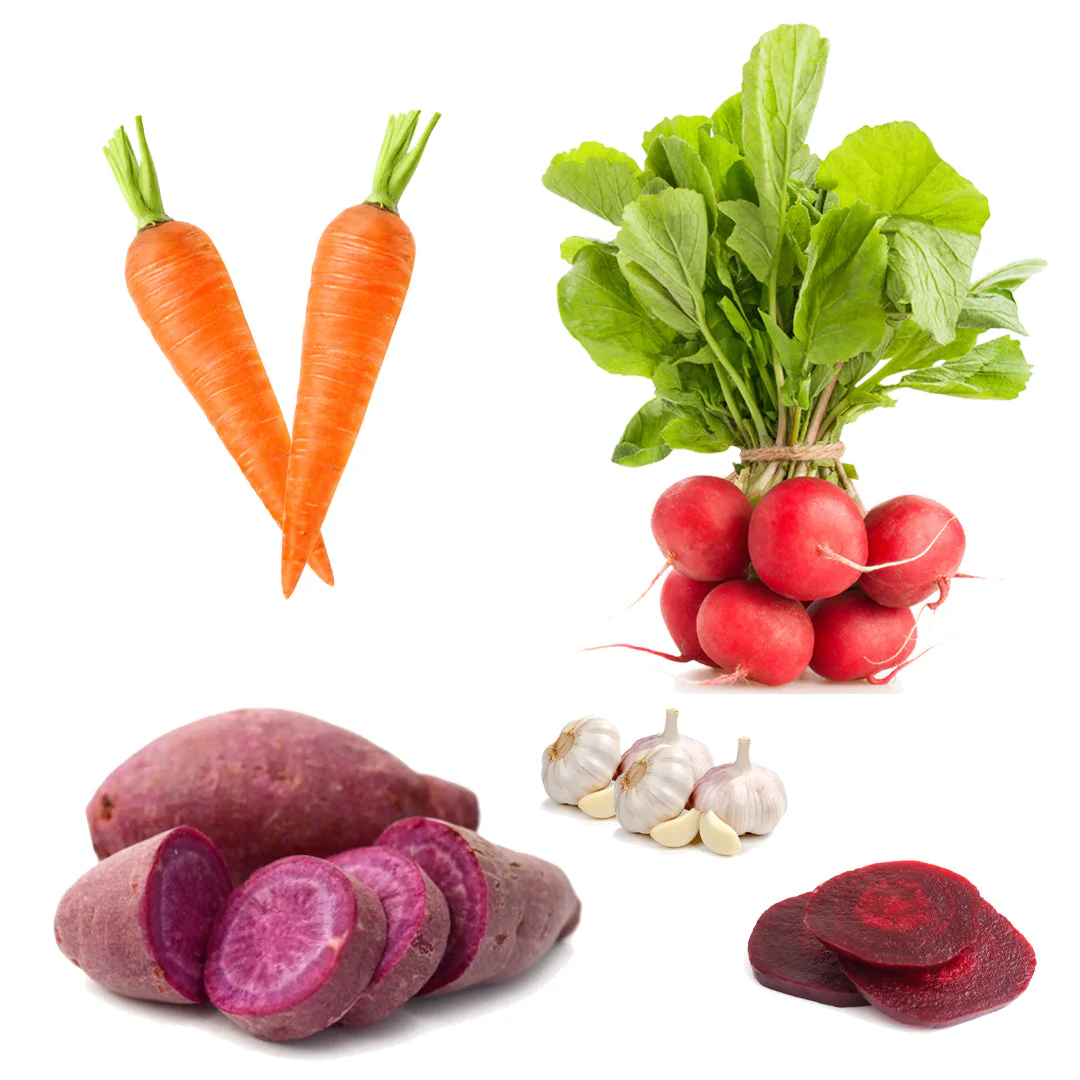 Veggie Delight Box | 5 Ingredients | Carrot | Garlic | Red Radish | Ready Beetroot | Sweet Potato Purple