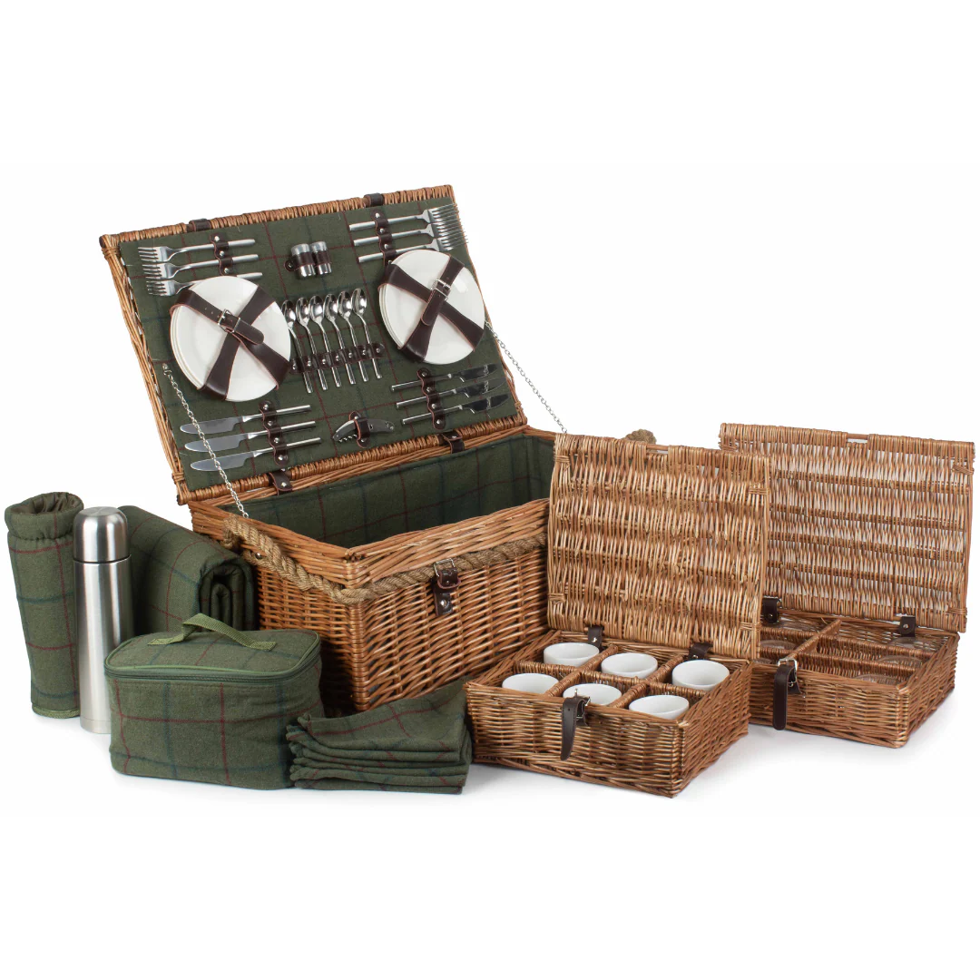Rope Handled Green Tweed 6 Person Hamper