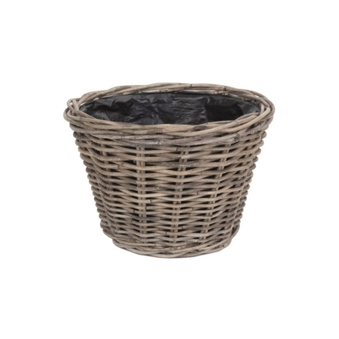 Large Tapered Rattan Round Planter With Plastic Lining