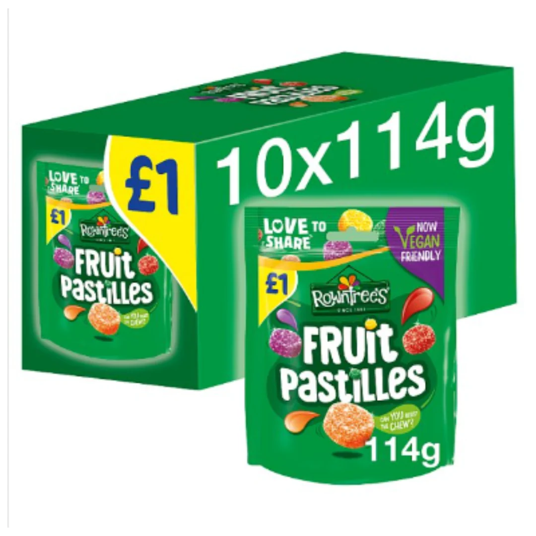 Rowntree's Fruit Pastilles Vegan Friendly Sweets Sharing Bag 114g x Case of 20