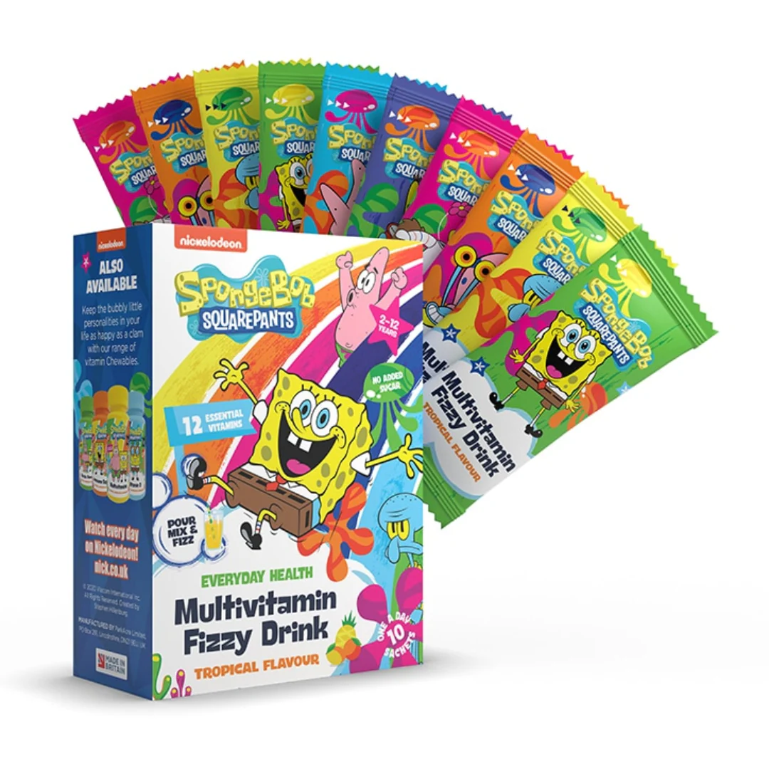 SpongeBob SquarePants Nickelodeon Multivitamin Fizzy Drink Tropical 10 Sachets