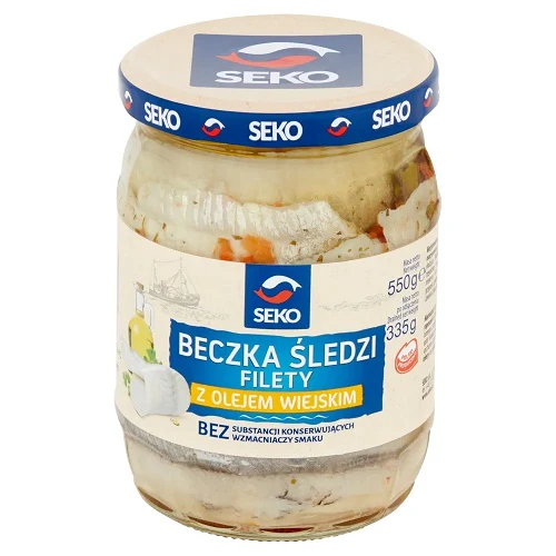 6x Seko Beczka Sledzi Filety Z Olejem Wiejskim 550g