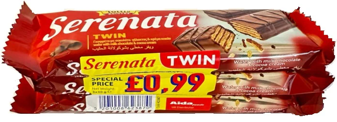 18x Serenata Twin Milk Chocolate Wafer 3 Pack -42387