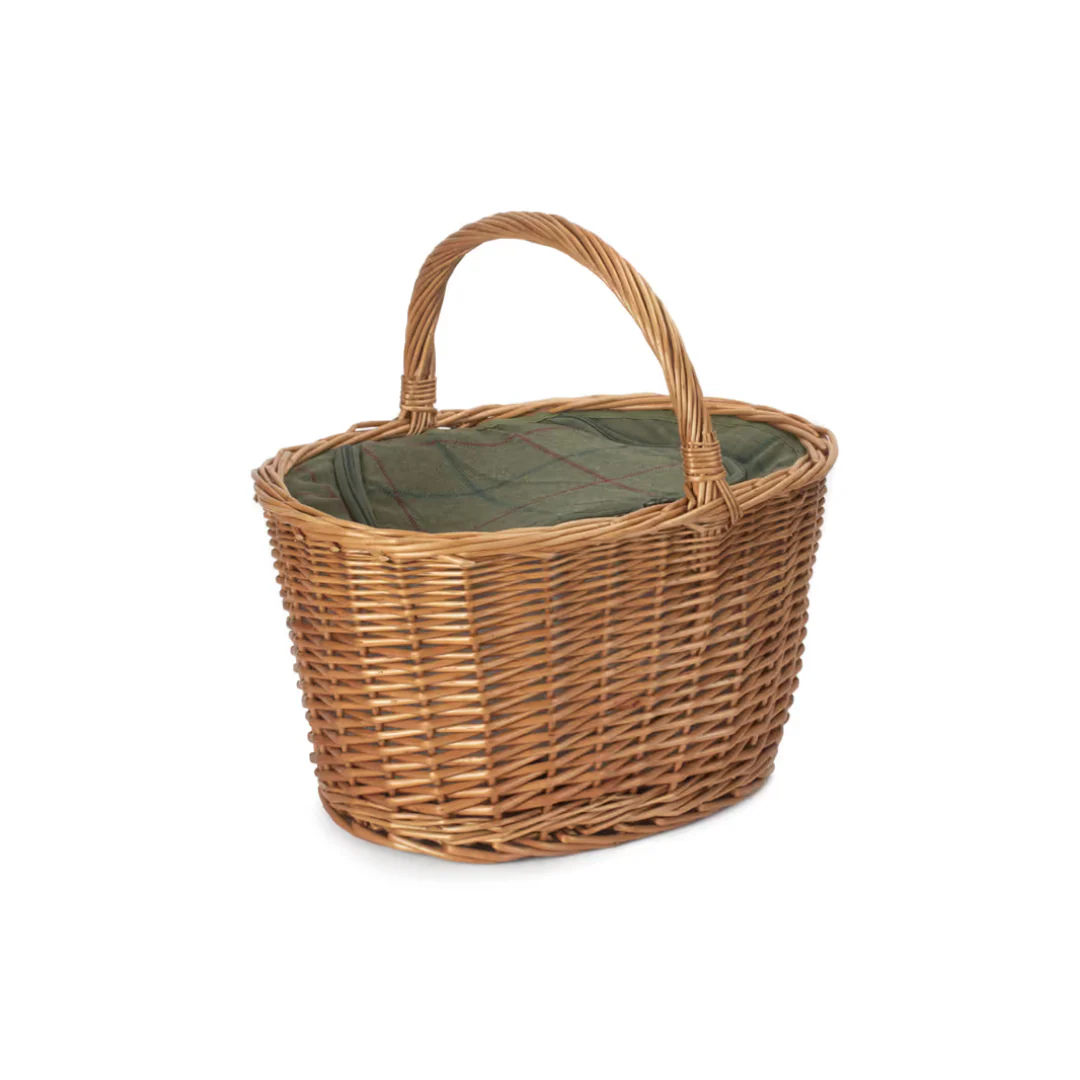 Oval Shopping Basket With Green Tweed Cooler Bag