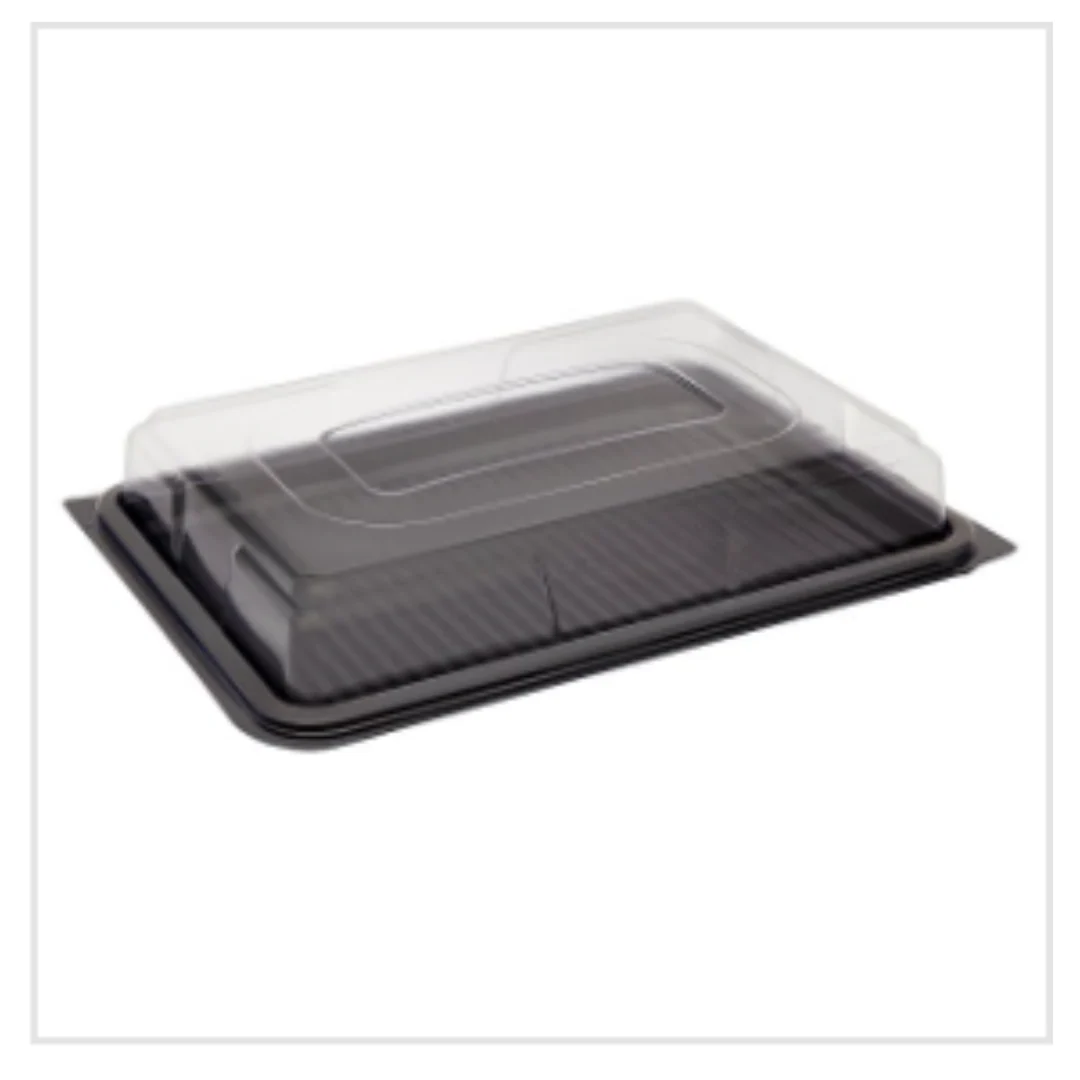 Small Black Platter Base & Clear Lid L355mm x W250mm x D65mm (5 base and lid per pack) x Case of 2