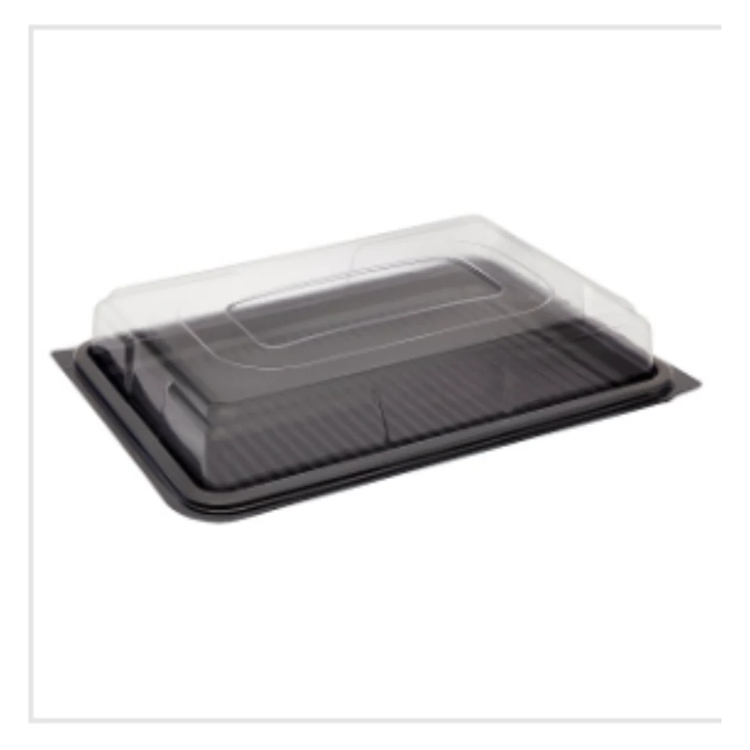Small Black Platter Base & Clear Lid L355mm x W250mm x D65mm (5 base and lid per pack) x Case of 6