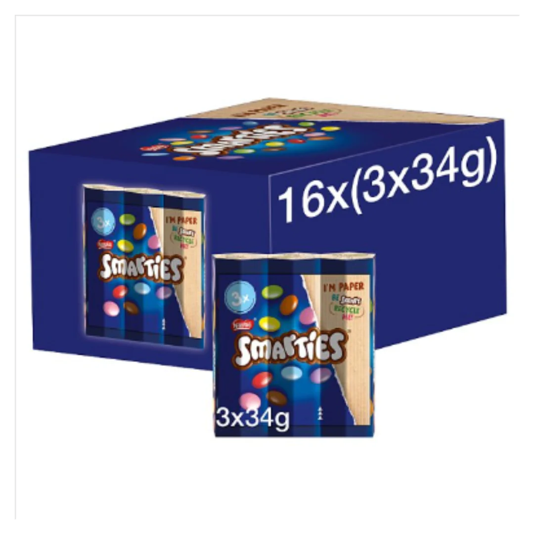 Smarties Milk Chocolate Tube Multipack 3 Pack (3 x 34g) x Case of 16