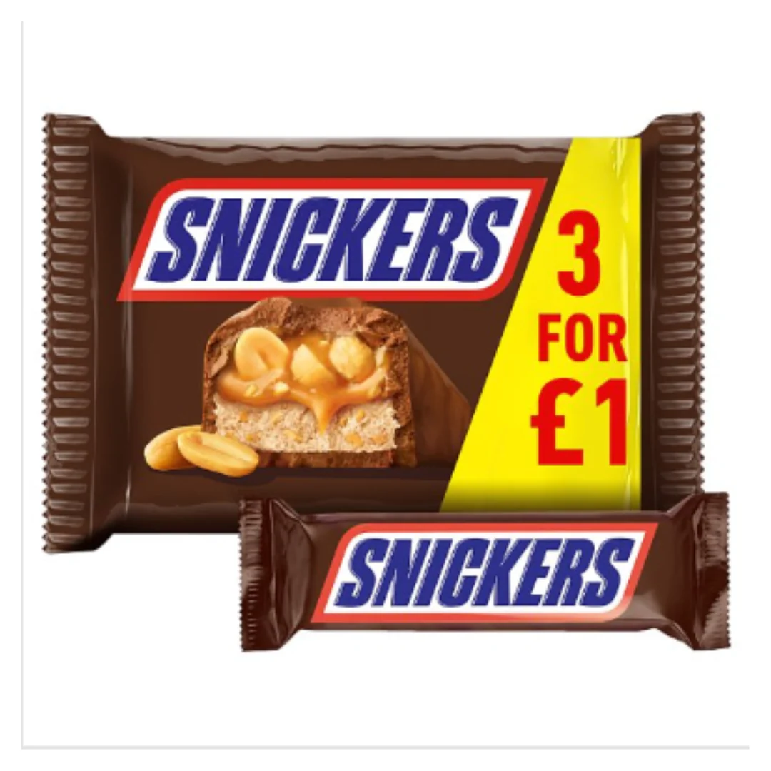 Snickers Chocolate Bars Multipack 3 x 41.7g x Case of 22