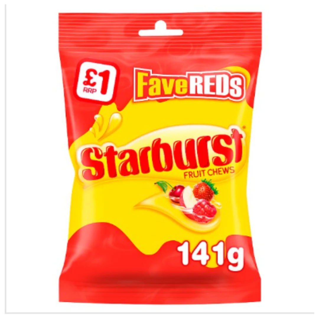 Starburst Fave Reds Fruit Chews Sweets Treat Bag 141g x Case of 12