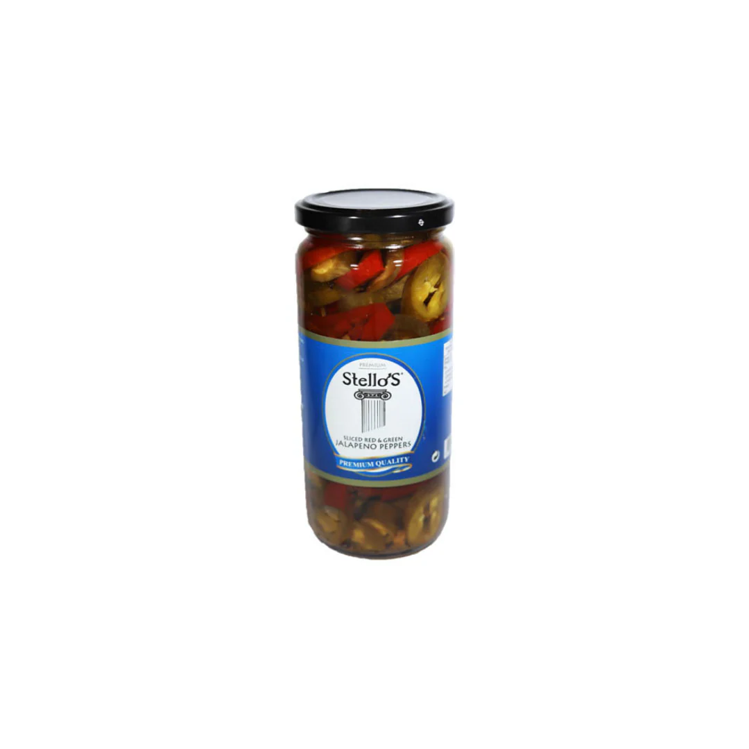 STELLOS Sliced Red & Green Jalapeno Peppers 500ml x 6 pack