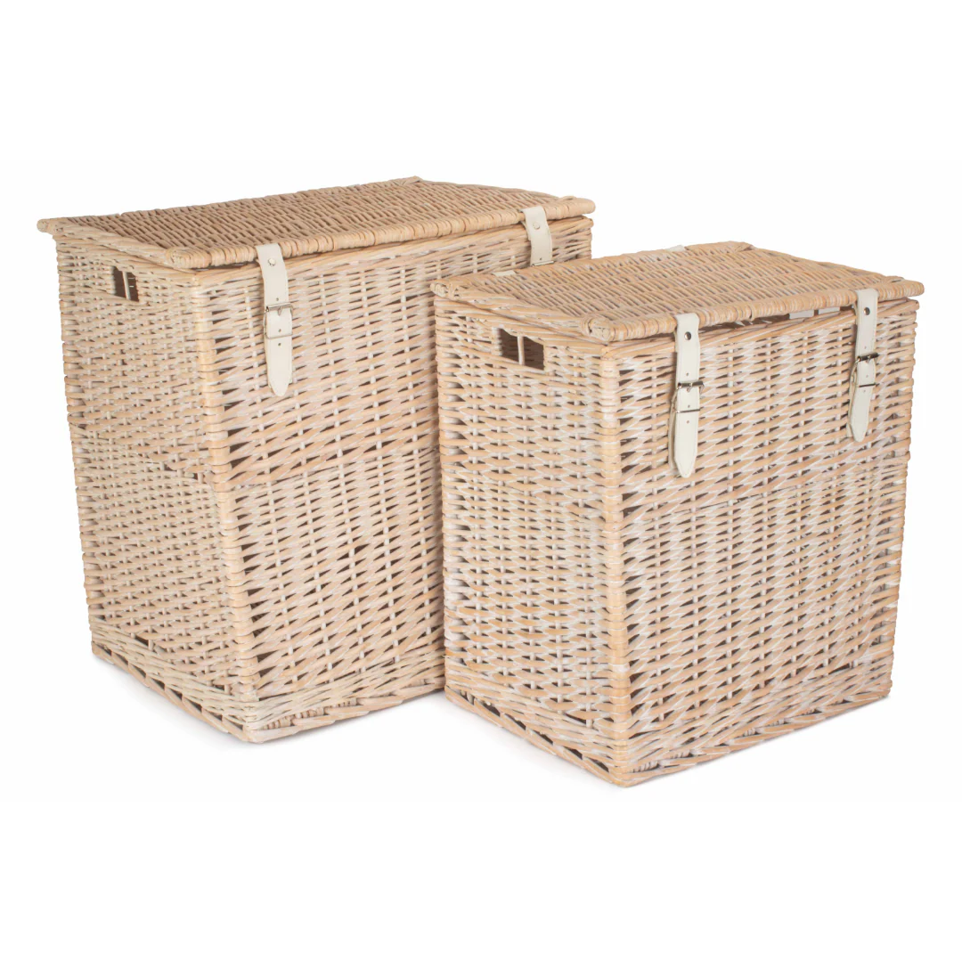White Wash Vintner Storage Hamper Set 2