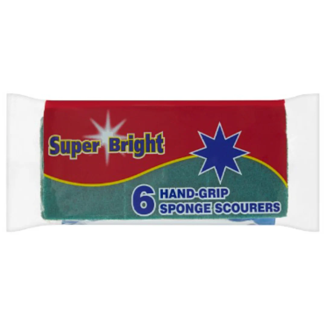 Super Bright 6 Hand-Grip Sponge Scourers x Case of 36