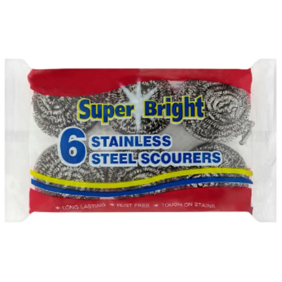 Super Bright 6 Stainless Steel Scourers x Case of 6