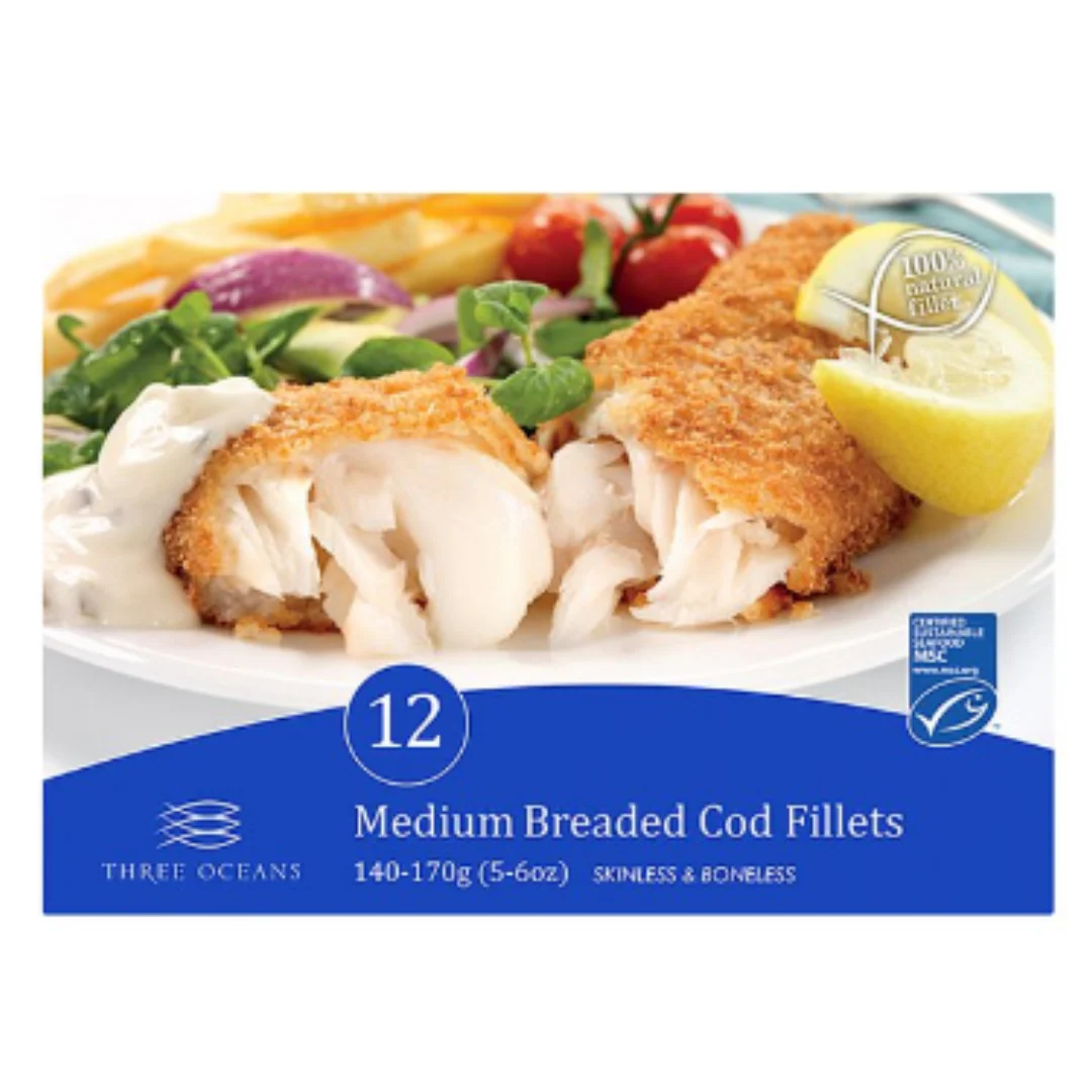 Three Oceans 12 Medium Breaded Cod Fillets 1.68kg x 1 Packs