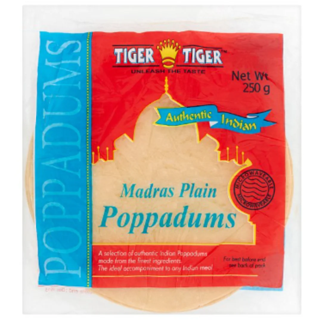 Tiger Tiger Authentic Indian Madras Plain Poppadums 250g x 60