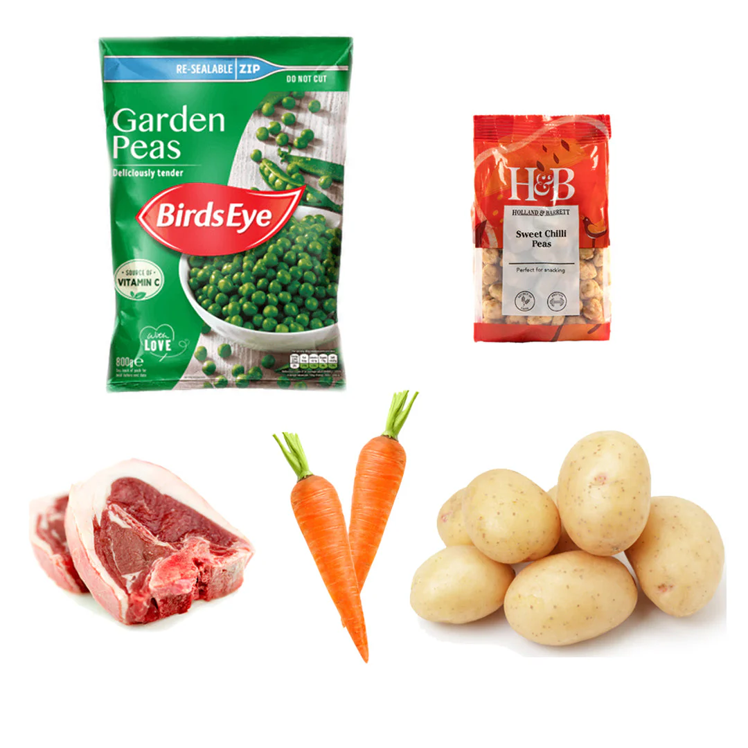 Traditional Sunday Roast Box | 5 Ingredients | Lamb Loin Chops | Baby Potatoes | Carrots | Sweet Chili Pea | Garden Pea