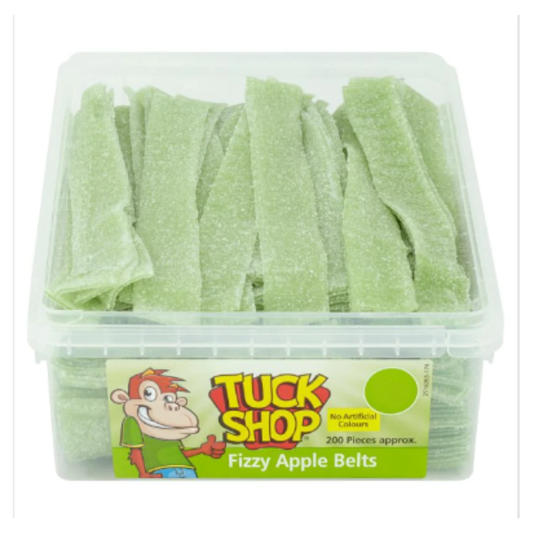 Tuck Shop Fizzy Apple Belts 200 Pieces 1.3kg x Case of 1